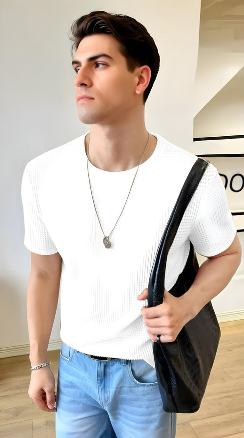 Vybe - Oversized Waffle Knit Tee For Men - White