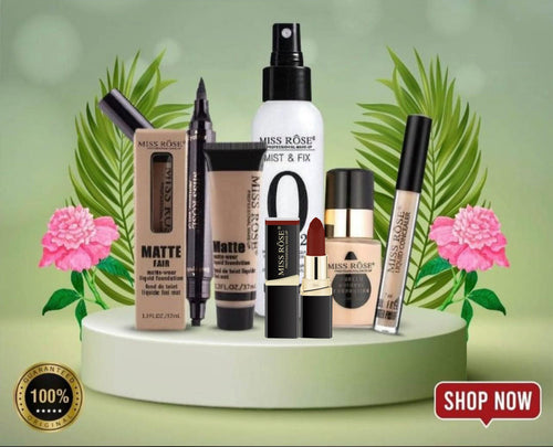 Miss Rose - 6 Pcs Complete Makeup Deal (seal Eyeliner , Mist & Fix , Matte Foundation , Concealer , Purely Foundation , Lipstick ) Fair