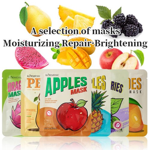 Kormesic Pack Of 6 Mango Snow Pear Blackberry Brightening Pitaya Pineapple Apple Face Mask & Facial Mask