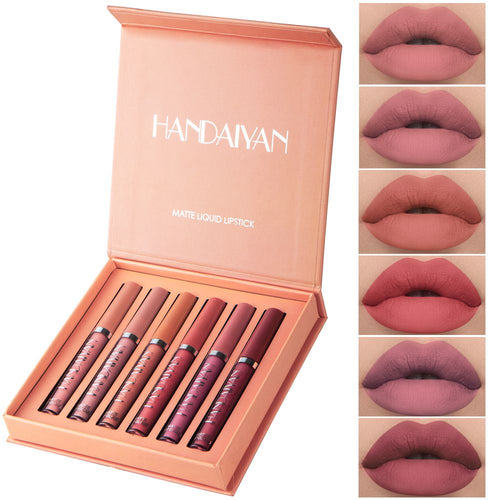 Handiyan 6pcs Nude Makeup Lipstick Liquid Velvet Matte Gloss Lip Red Lipstick Nude Women Long Lasting Waterproof Beauty Cosmetic Kit