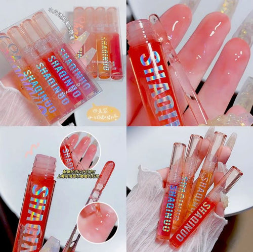 Shaqinuo Moisturizing Jelly Lip Gloss, Clear Glitter Lip Oil Set Long Lasting, Non-sticky, Sexy Lips Glaze, Crystal Liquid Lipstick
