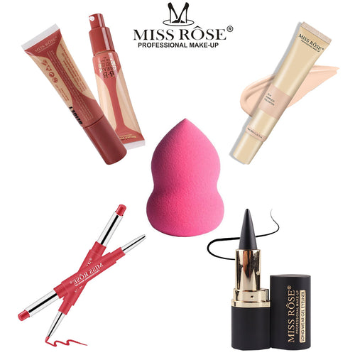 Miss Rose - Pack Of 5 Amazing Deal ( Lip Liner Liquid Foundation-concealer-eye Liner Gel-blender) Beige-3
