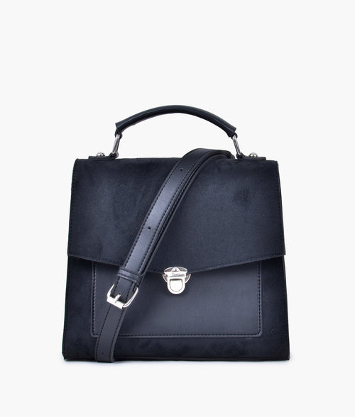 Rtw - Black Suede Push-lock Messenger Bag