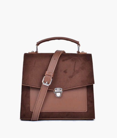 Rtw Brown Suede Push-lock Messenger Bag
