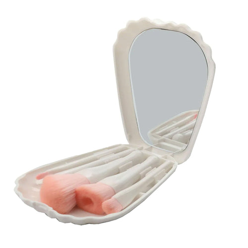 Julystar 5pcs Makeup Brush Set Shell Mirror Blusah Powder Eyeshadow Highlighter Foundation Beauty Tool White Colour