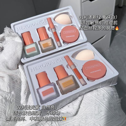 Herorange Pack Of 4 Isolation Cream Liquid Foundation Concealer Loose Powder Makeup Kit