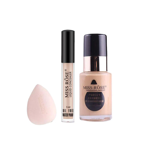 Miss Rose Concealer Purely Natural Foundation And Blender - 3 Pcs Set