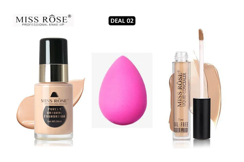 Miss Rose 3 Pcs Set Conceale Purely Foundation And Blender