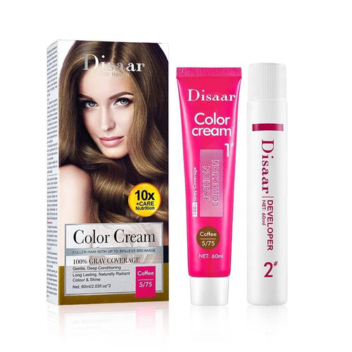 Disaar Long Lasting Beautiful Coffee 5/75 Hair Color Cream 100% Cover Grey Hair Dye Color Cream 60ml Ds5175