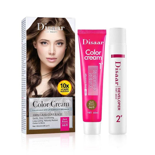 Disaar Long Lasting Dark Brown 66/0 Hair Color Cream 100% Cover Grey Hair Dye Color Cream 60ml Ds5173