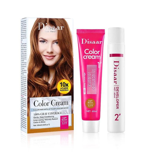 Disaar Long Lasting Beautiful Light Brown 7/77 Hair Color Cream 100% Cover Grey Hair Dye Color Cream 60ml Ds5174