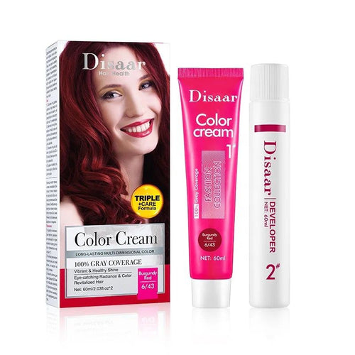 Disaar Long Lasting Burgundy Red Beautiful Hair Color Cream 100% Cover Grey Hair Dye Color Cream 60ml Ds5176