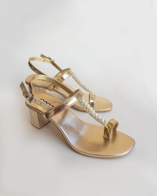 Croza - Golden Block Heels With Handwork