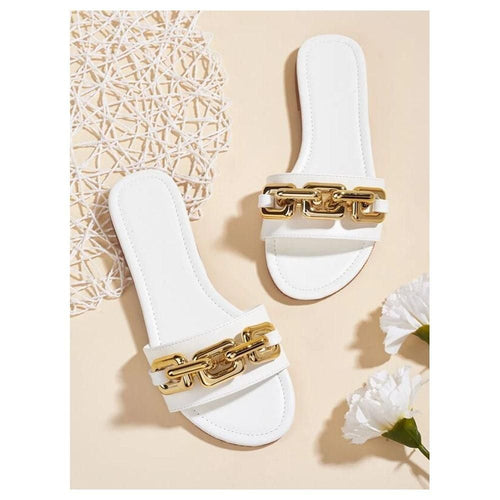 Shein- Chain Decor Slide Sandals White
