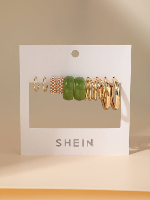 Shein- 5pairs Faux Pearl Decor Hoop Earrings