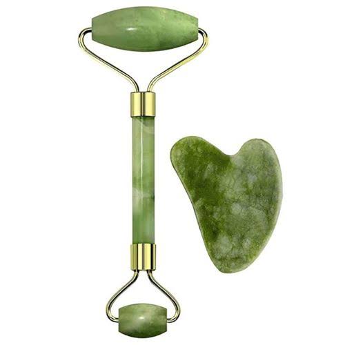 The Original Facial Beauty - Natural Light Green Stone Jade Roller And Guasha Set