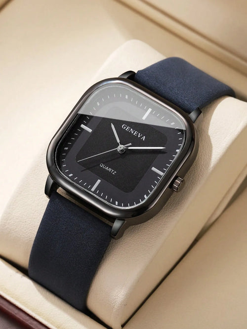 Shein - 1pc Men's Fashion Casual Rectangular Minimalist Dial Quartz Wrist Watch, Classic (watch Only, No Watch Box)