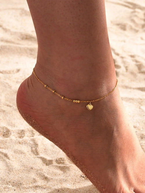 Shein - 1pc Summer Beach Stainless Steel Heart - Shaped Anklet For Women