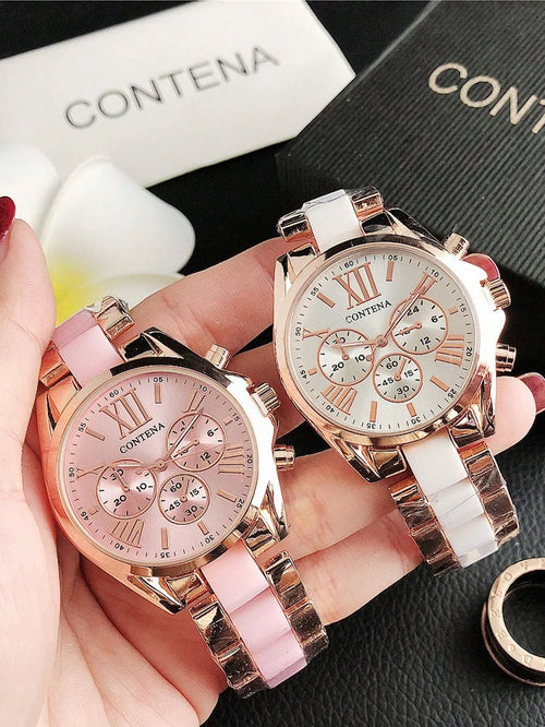 Shein - 1pc Premium Luxury Brand Rose Gold Quartz Women S Watch Fashionable Ladies Wristwatch