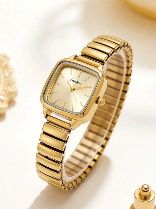 Shein - 1pc Unique Elegant Eye-catching Snake Head Dial Women's Watch, High Quality Gold