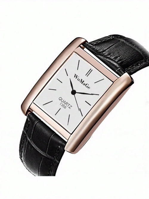 Shein - 1pc Square Men's Watch, Rose Silver Case, Unisex