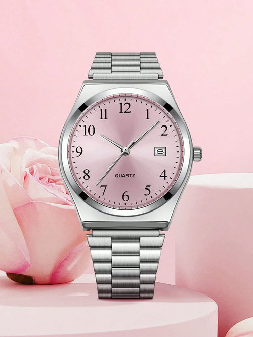 Shein - 1pc Luckyfox Vintage Steel Band Minimalist Square Dial Calendar Watch