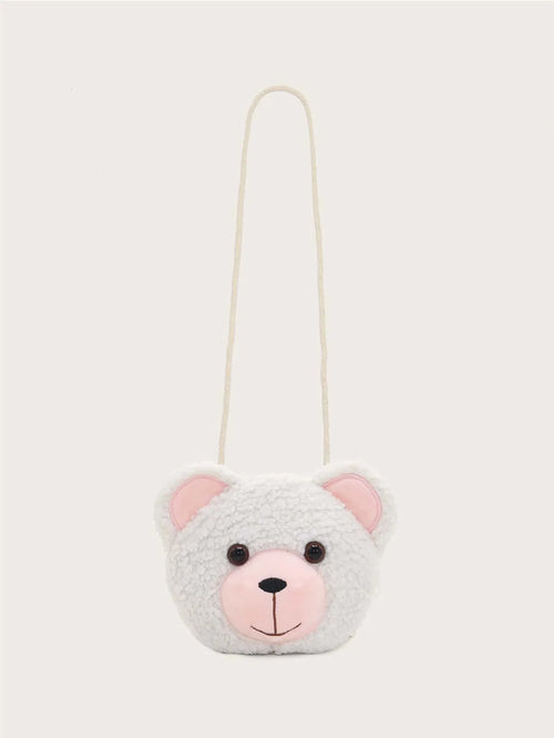 Shein - 1pc Plush White Bear Shoulder Bag With Zipper Closure