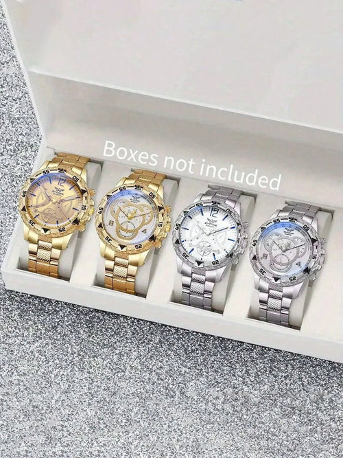 Shein - 4pcs- Men's Quartz Watch Set: Classic Alloy Straps, Multi-style Designs