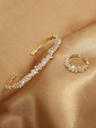 Shein - Rakol 2pcs Fashionable Cubic Zirconia Asymmetrical Decoration Ring & Bracelet Set
