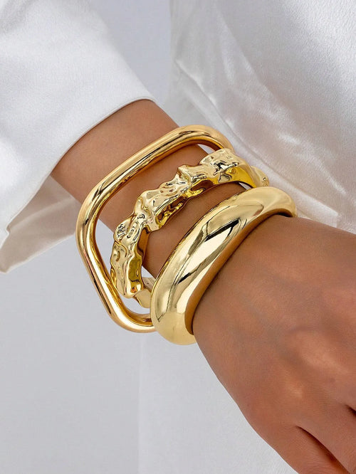 Shein - 3pcs Gold Chunky Bangle Set