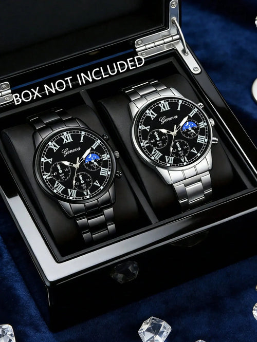 Shein - 2pcs Cool Business Men's Quartz Watch Accessory Set