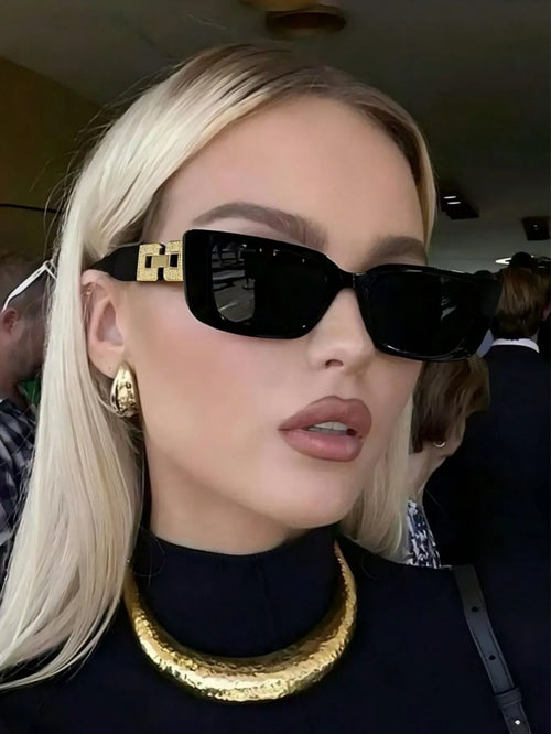 Shein - 1/2 Pair Women S Plastic Square Narrow Metal Decor Wide Leg Minimalist Casual Retro Fashionable Glasses