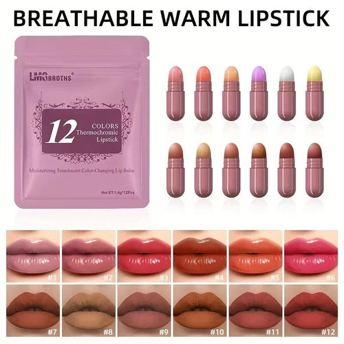 Lmg Brothers - 12 Colors Capsule Lipstick Set Thermochromic