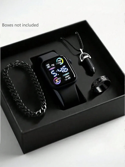 Shein - 4/1pc Men's Fashionable And Simple Led Heart-shaped Digital Display Electronic Watch