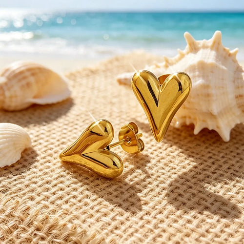 Shein - Vcetd 1 Pair Elegant Shiny Asymmetrical Heart Shaped Stainless Steel Earrings