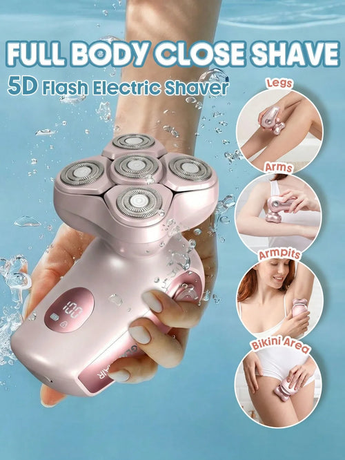 Shein Sheglam - Hair Smooth Moves 5d Flash Electric Shaverelectric Razors 360° Floating 5-blade Cutter Head & 4800 Rpm Motorrechargeable & Ipx7 Waterproof Wet Dry Hair Remover