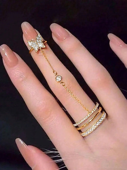 Shein - Dazy 1pc Fashionable Butterfly Style Ring With Rhinestones For Women
