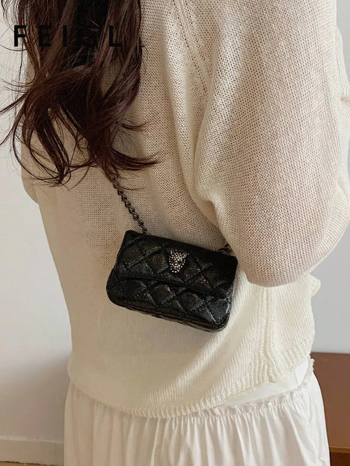 Shein - 1pc 2026 New Women's Solid Color Metal Mini Chain Crossbody Bag