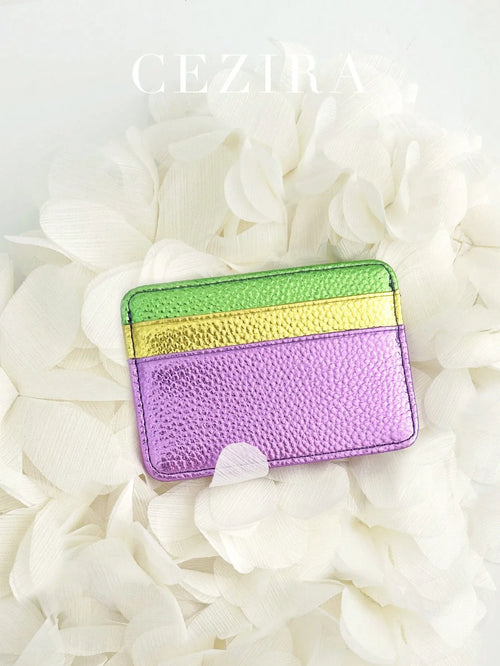 Shein - Cezira Women's Pu Leather Rfid Anti-theft Color-block Credit Cards Holder