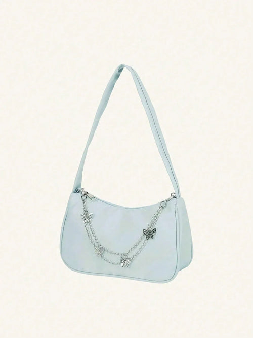 Shein - 1pc Solid Color Butterfly Chain Decor Shoulder Bag