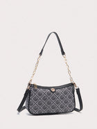 Shein - Dk Dkmg 1pc Faux Leather Letter Print Chain Strap Shoulder Bag