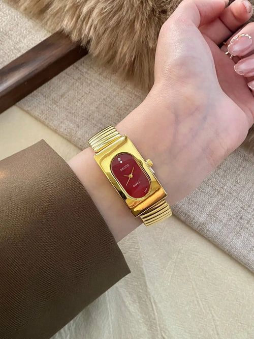 Shein - 1pc Fashion Contrast Color Geometric Pattern Women's Quartz Watch