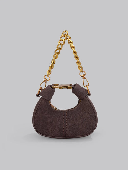 Shein - Daresee 1pc Coffee Brown Pu Leather Elegant Minimalist Vintage Quilted Chain Decor Zipper Closure Crescent-shaped Crossbody Bag