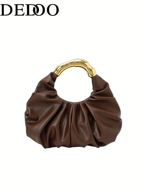 Shein - New Fashionable Multi-functional Thick Metal Hardware Pleated Large Capacity Cloud Handbag
