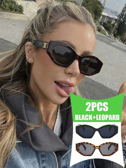 Shein - 2pcs Minimalist Asymmetrical Polygon Design Women's Fashion Glasses