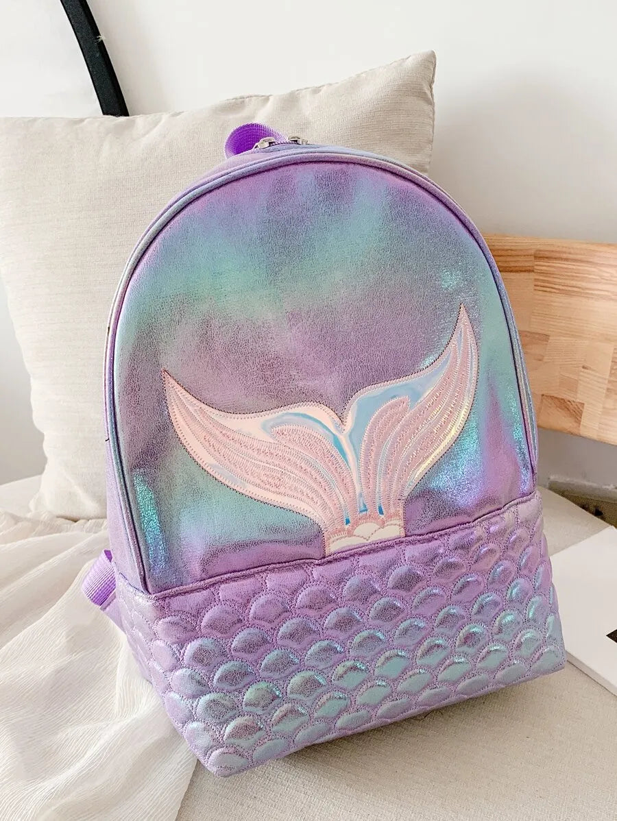 Shein - Girls' Iridescent Fish Scale Pattern Backpack