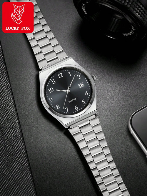 Shein - 1pc Luckyfox Minimalist Retro Steel Band Small Square Calendar Watch