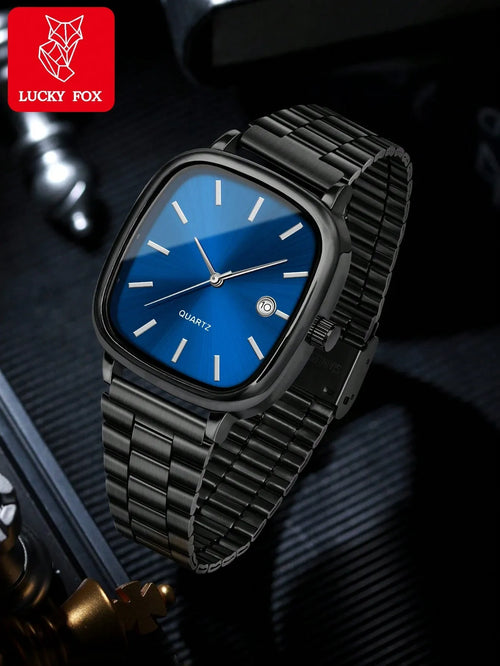 Shein - 1pc Luckyfox Vintage Steel Band Quartz Watch With Calendar