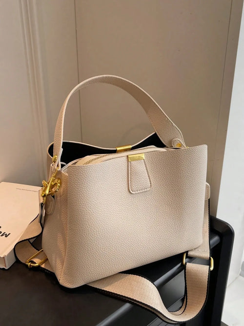 Shein - Wide Strap Pu Leather Handbag