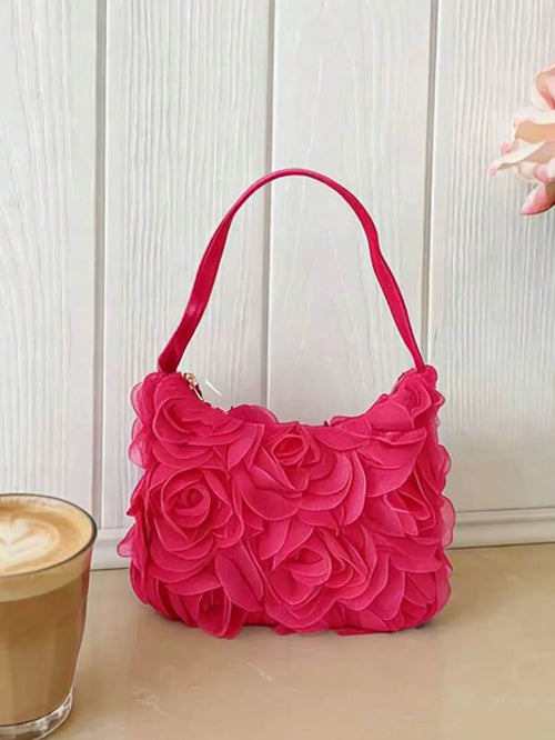 Shein - Teen Girls Floral Rose Mesh One Shoulder Bag